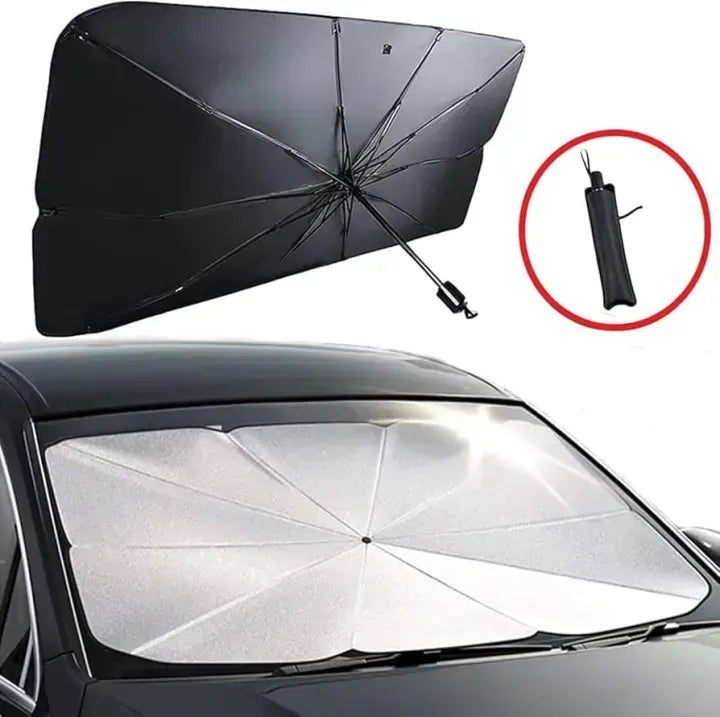 Foldable Car Windshield Sunshade Umbrella | UV Block & Heat Shield Car Front Window Reflector | Portable Auto Interior Protector (Fits Most Vehicles)