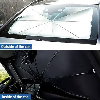 Foldable Car Windshield Sunshade Umbrella | UV Block & Heat Shield Car Front Window Reflector | Portable Auto Interior Protector (Fits Most Vehicles)